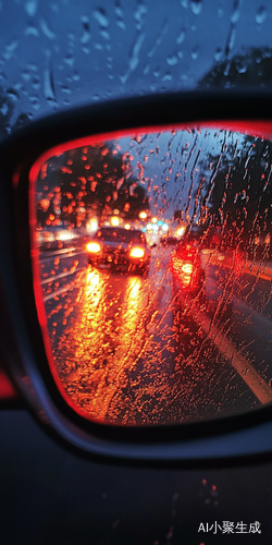 夜雨中汽车镜子映射的行驶道路