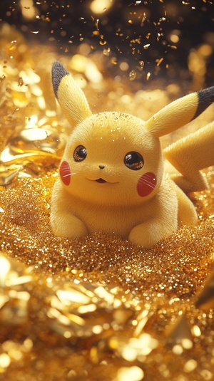 yellow pikachu laying on a bed of gold glitter, pikachu on acid, pikachu in space, pikachu in a forest, a pikachu in a forest, concept art of pikachu, pikachu, illustration pokemon, 🐿🍸🍋, shiny golden, mika pikazo, surprised pikachu, pikachu as jesus, isometric pikachu figure, detective pikachu, real life pikachu