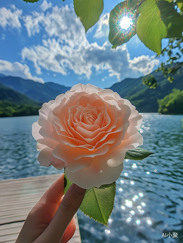 Lijiang Lake Serenity A Pink Rose Against Nature's Canvas