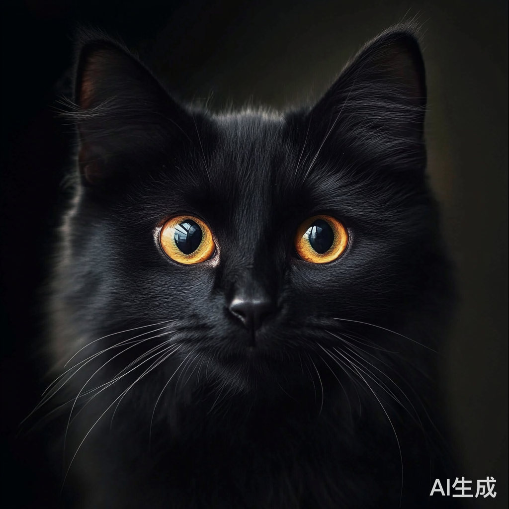 黑猫白毛眼睛圆滚滚的可爱猫咪