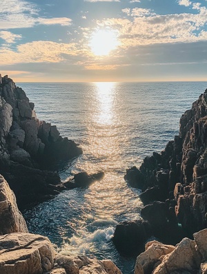 the sun is shining over the rocky coast in español new england, the photo was taken on an iphone 6s and posted to reddit in october of 2018 ar 1:1 v 6