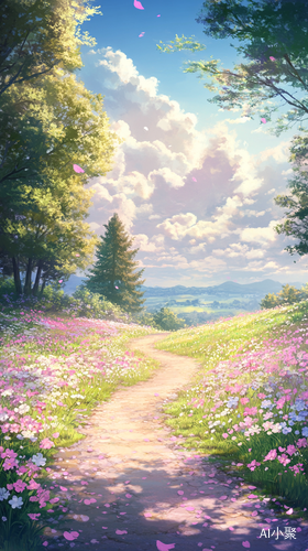 Dreamy Idyllic Meadow with Colorful Flowers and Soft Colors