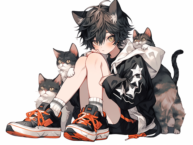 傲娇男生猫耳黑丝短裤虎牙形象