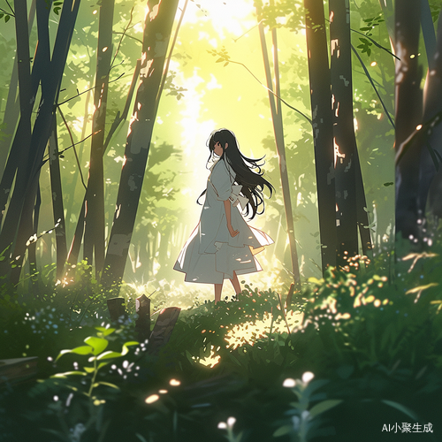 春天阳光下高瘦女孩走路浅笑的瞬间
