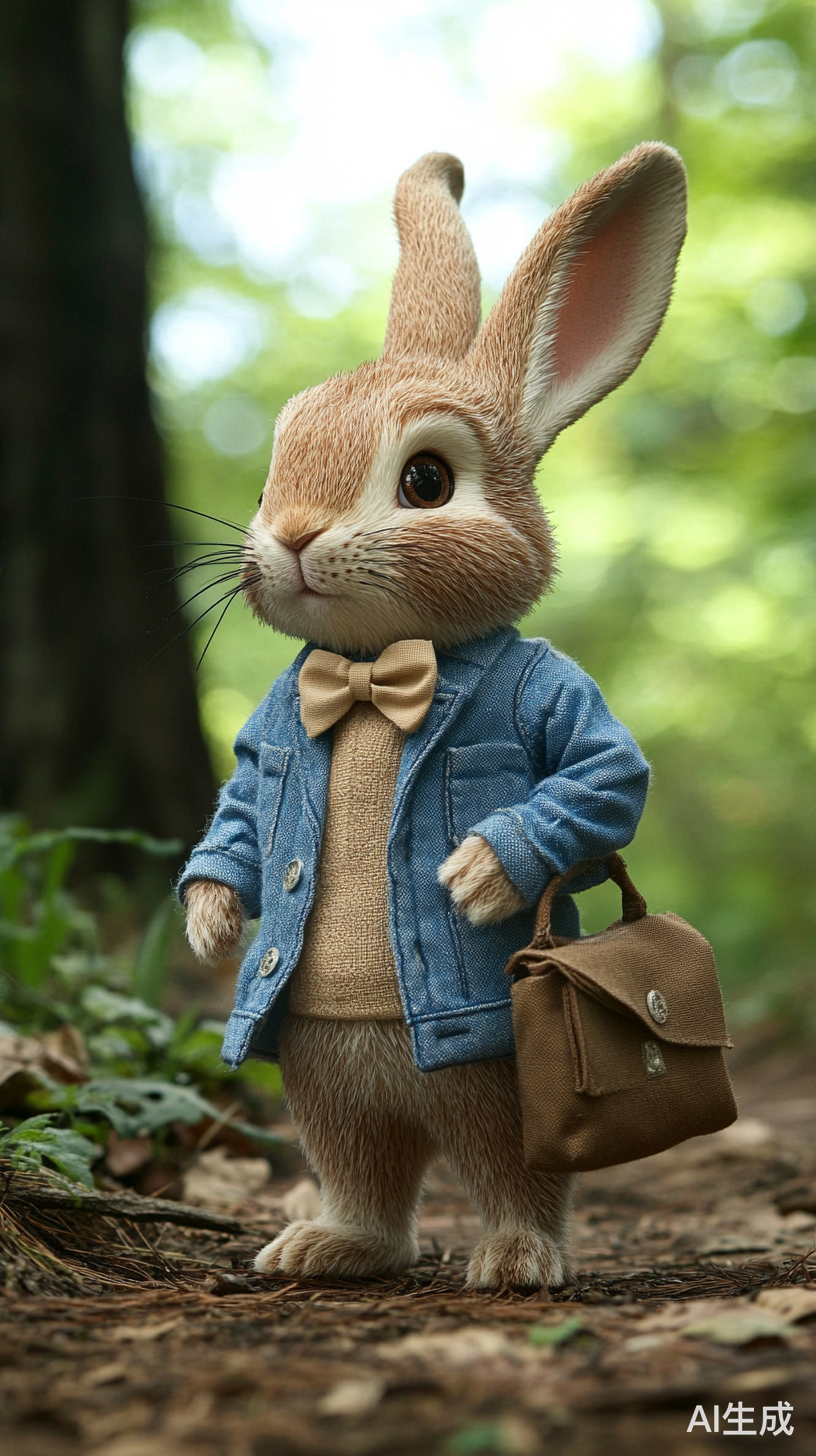 彼得兔蓝色开衫与卡其领结的森林冒险