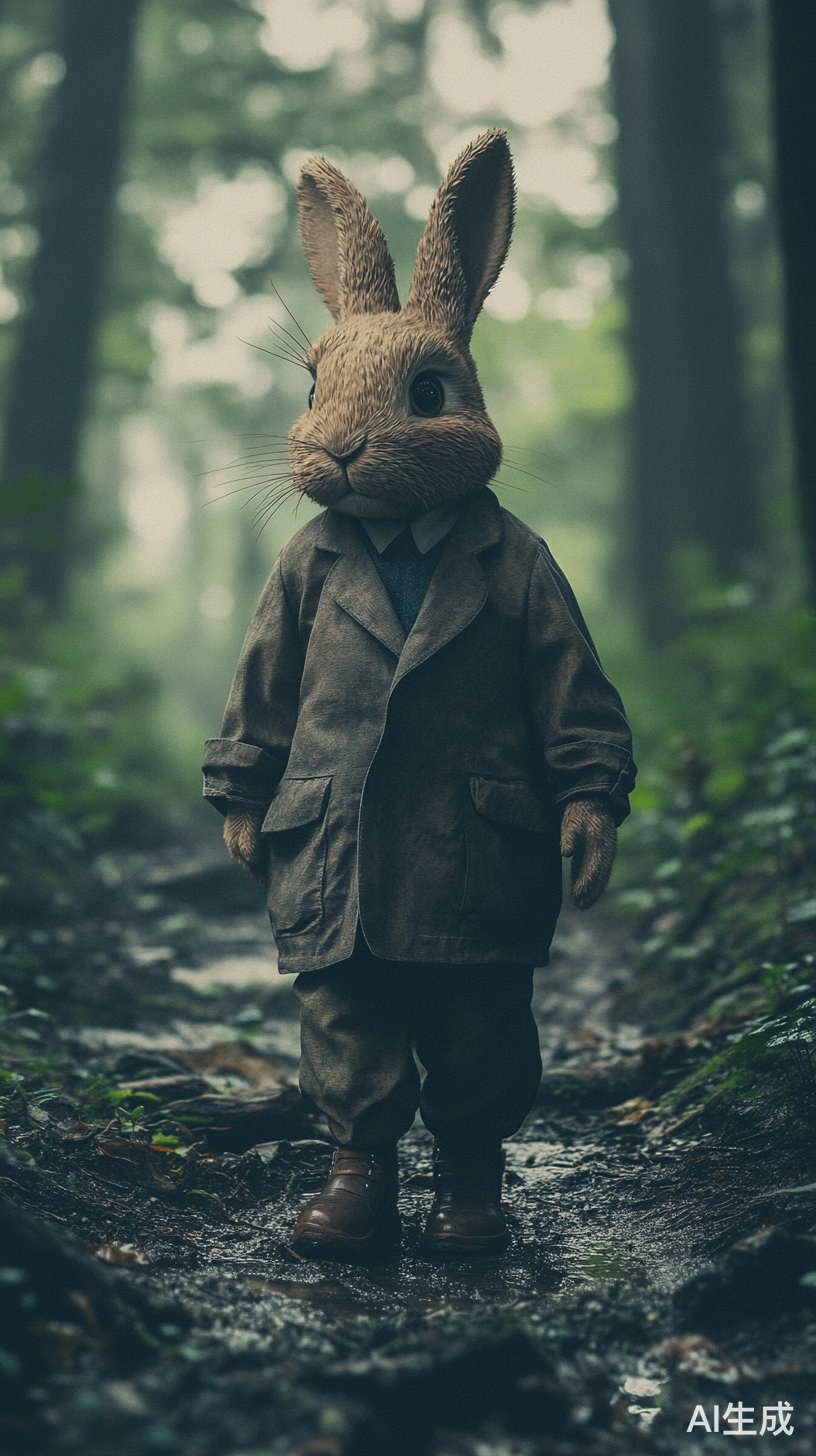 森林里的彼得兔穿着上衣裤子和鞋子