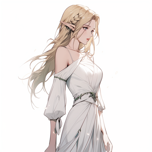 精灵与浅色头发和白色衣服的奇幻形象