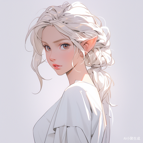 精灵与浅色头发和白色衣服的奇幻形象