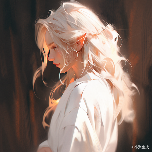 精灵与浅色头发和白色衣服的奇幻形象