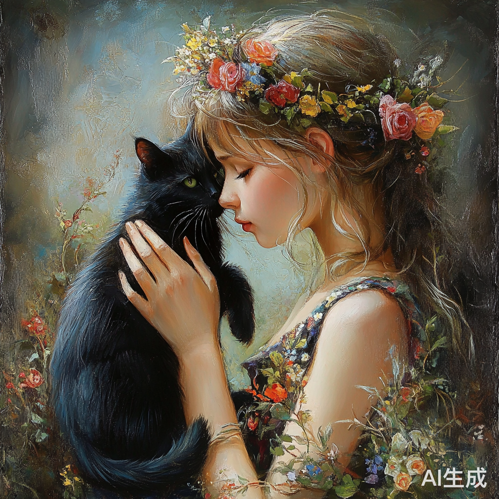 女孩与猫的温馨时光