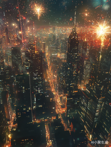 璀璨城市夜景高楼灯火与星光交辉