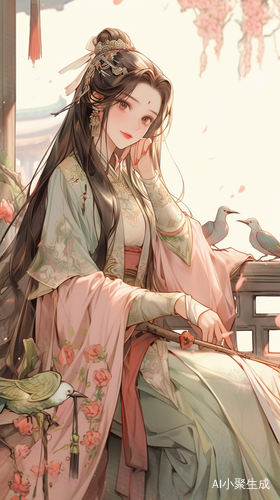 端庄优雅的汉服古风美女坐于精美闺房
