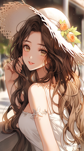 繁华大道上草帽女孩的美丽画卷