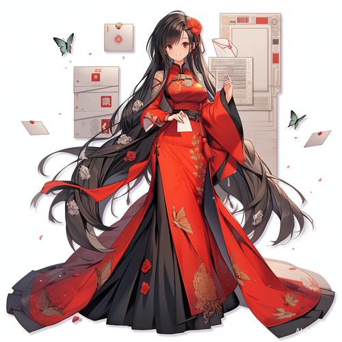 黑色长发古风女孩红包瞳孔全身照