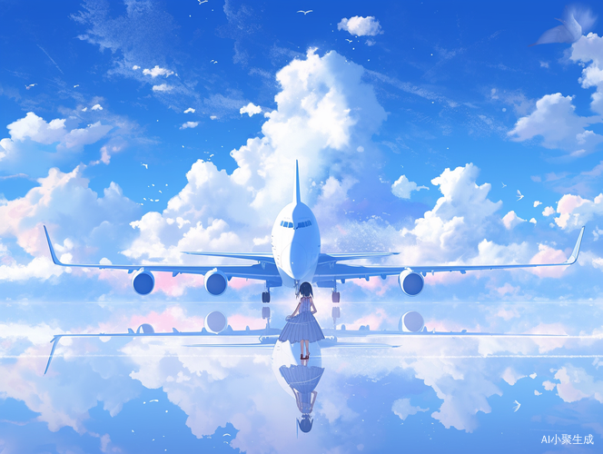 小女孩的飞行梦想在蓝天白云中的幻想之旅
