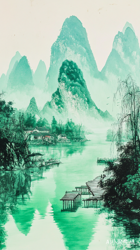 宁静山水景色与民族特色建筑的和谐美
