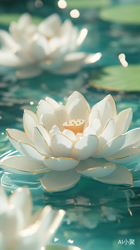 Dreamy Golden Edge Lotus Flower Floating in Turquoise Waters