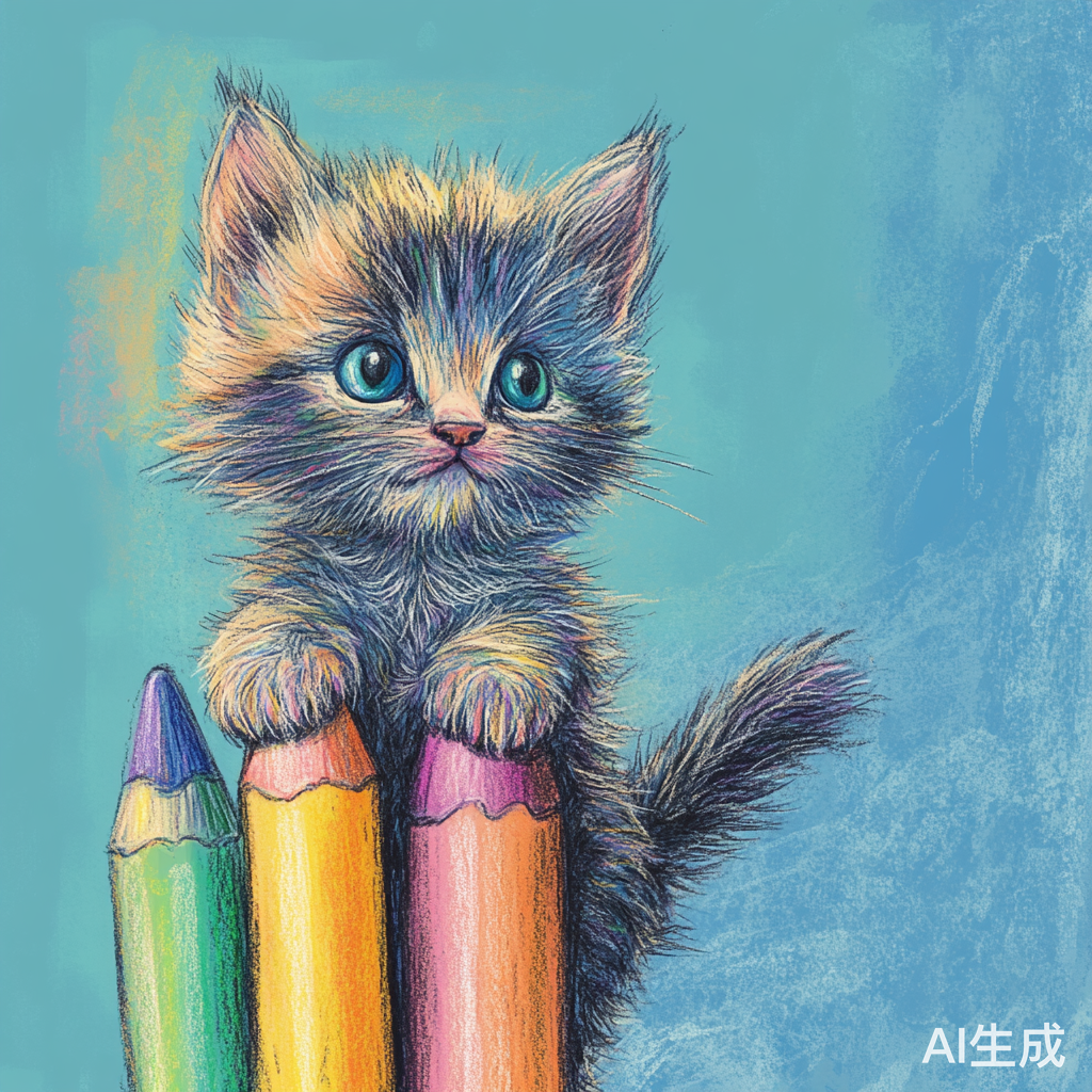 蜡笔风小猫为奥利加油