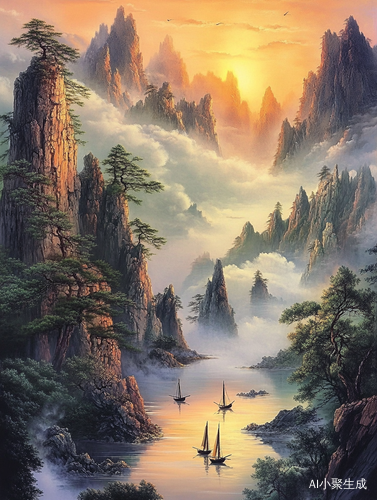 中国山水画中的宁静与和谐自然景色