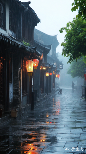 烟雨笼罩的江南小巷风情