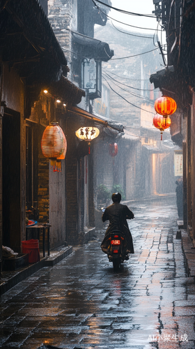 烟雨笼罩的江南小巷风情
