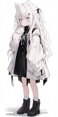 白发少女与白猫耳尾巴的神秘造型