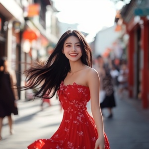 长发性感美女在步行街翩翩起舞吸引路人目光