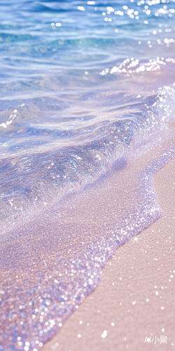 Anime Style White Beach with Crystal Clear Water and Light Pink Sand