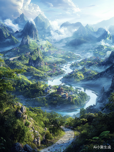 治愈性3D图片展示自然山川河流与交通景观