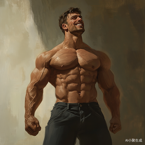 高个肌肉男黑短发傻笑的男人