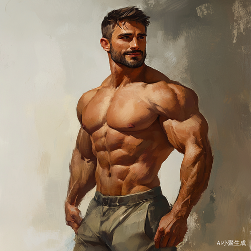 高个肌肉男黑短发傻笑的男人
