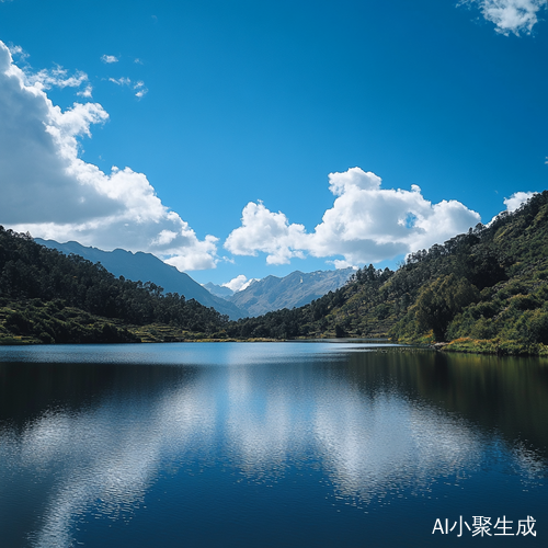 湖光山色与蓝天白云交相辉映