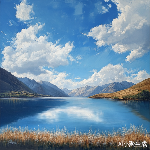 湖光山色与蓝天白云交相辉映