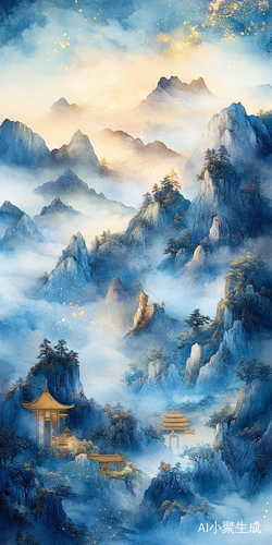 梦幻仙境中的山川树木与光影