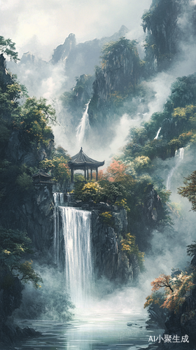 五指山壮观湖泊与瀑布的自然景观