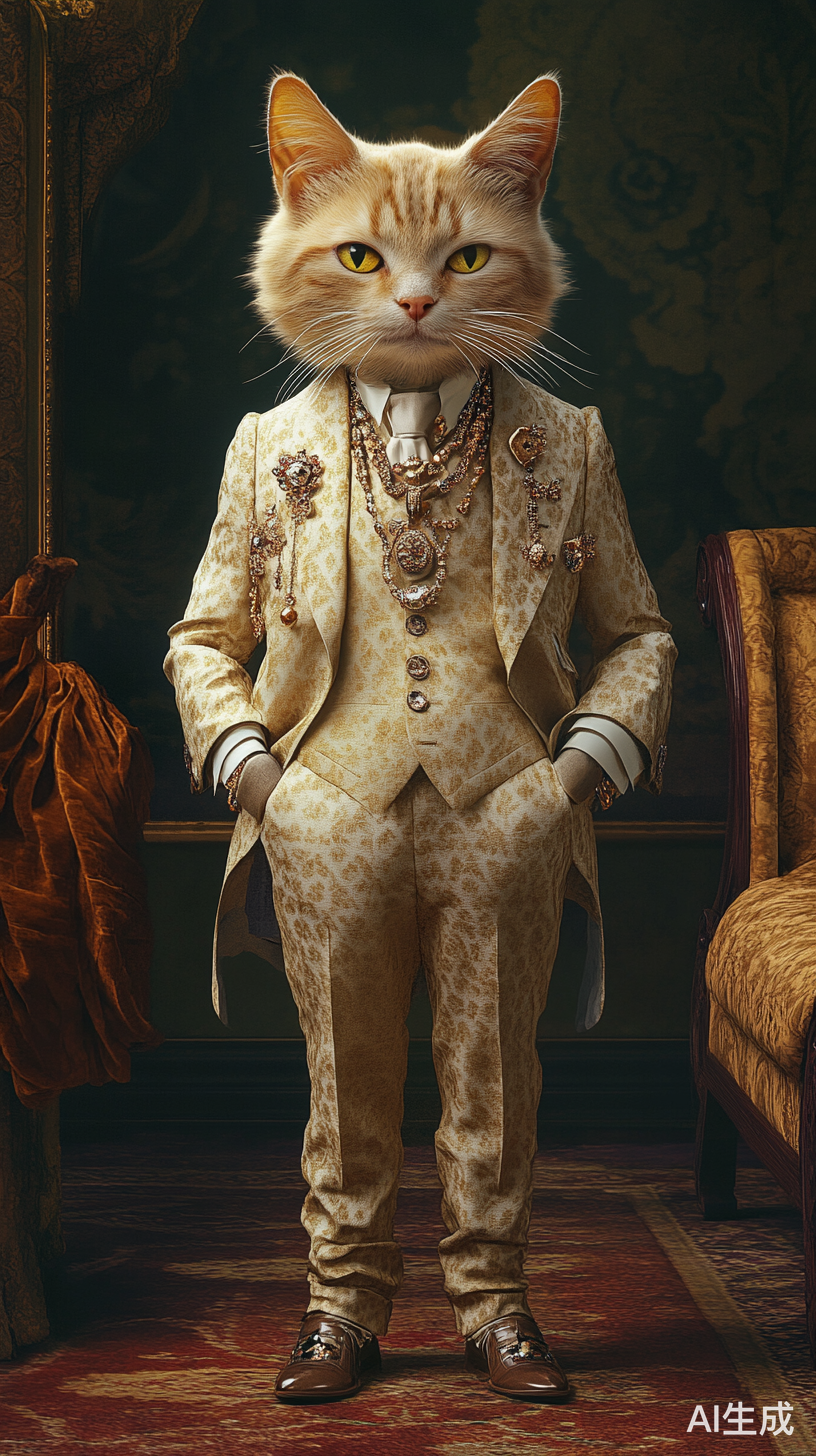 拟人猫的豪华时装秀展现高端设计与精美珠宝