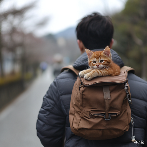 小猫在背包里主人携带它漫步