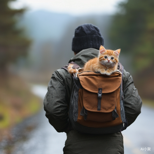 小猫在背包里主人携带它漫步