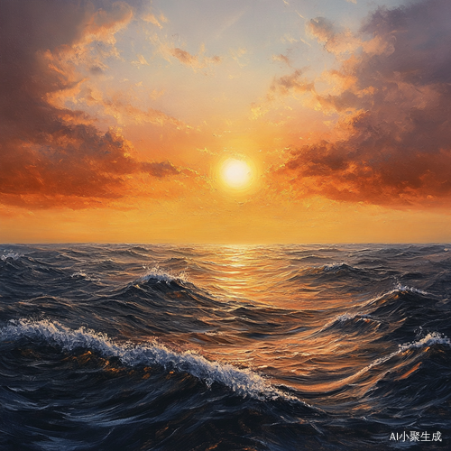 夕阳映照下的大海无边无际