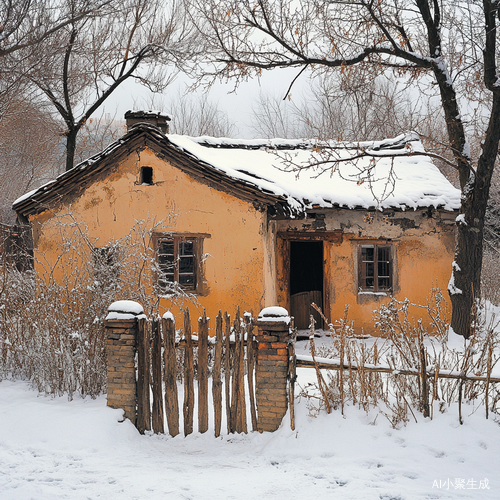 农村破旧老房子与雪景的唯美碰撞