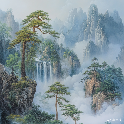 中国山水画中的宁静壮丽自然景观