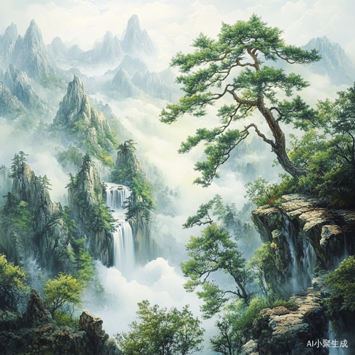 中国山水画中的宁静壮丽自然景观