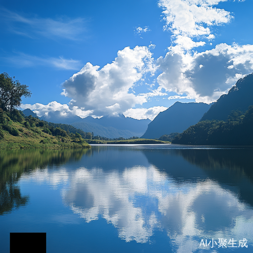 湖光山色与蓝天白云的自然风光