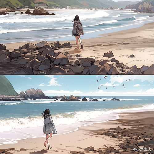 海边散步的女士发现冲上岸的项链