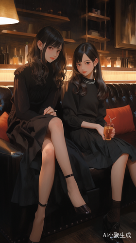 KTV包房内两个女孩跪在沙发上