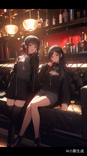 KTV包房内两个女孩跪在沙发上