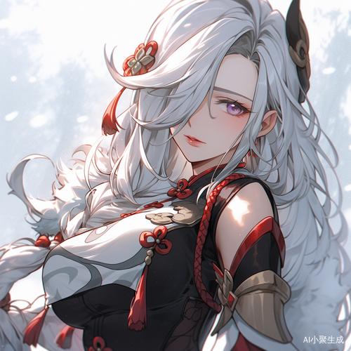 美少女白色长发白色丝袜皮肤白嫩猩红瞳孔原神风格