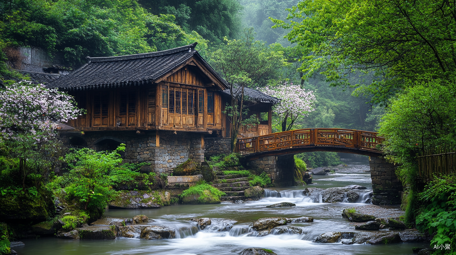 秀美小木屋与大自然的天堂风景