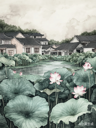 江南水乡莲池全景风光随风摇曳