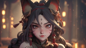 3D，ultra high definition concept art cartoon picture. cat，Chinese，high detail iconic character. standing_split of curvaceous face. hair of loincloth. close-up shot. 8K detail.ancient cat. highly detailed character design, mid closeup, elderly greek goddess, onmyoji detailed art. cell shaded. Hestia niji 5 ar 9:16